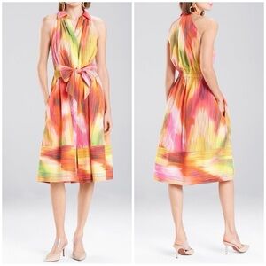 Josie Natori Radiant Texture Collared Dress Burnt Orange Multi Rainbow Sz 14